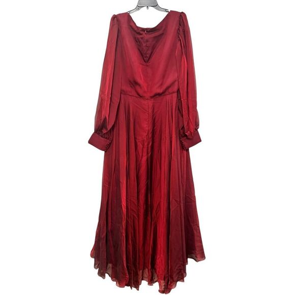 Mac Duggal Red Sheer Blouson Sleeve Surplice Gown 67873 - Size 18 - NWT - Picture 7 of 7